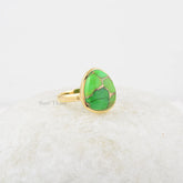 Green Turquoise Ring, Copper Green Turquoise 12x14mm Nugget Shape Gemstone Ring, 925 Silver Handmade Ring, Gold Plated Ring Gemstone Jewelry